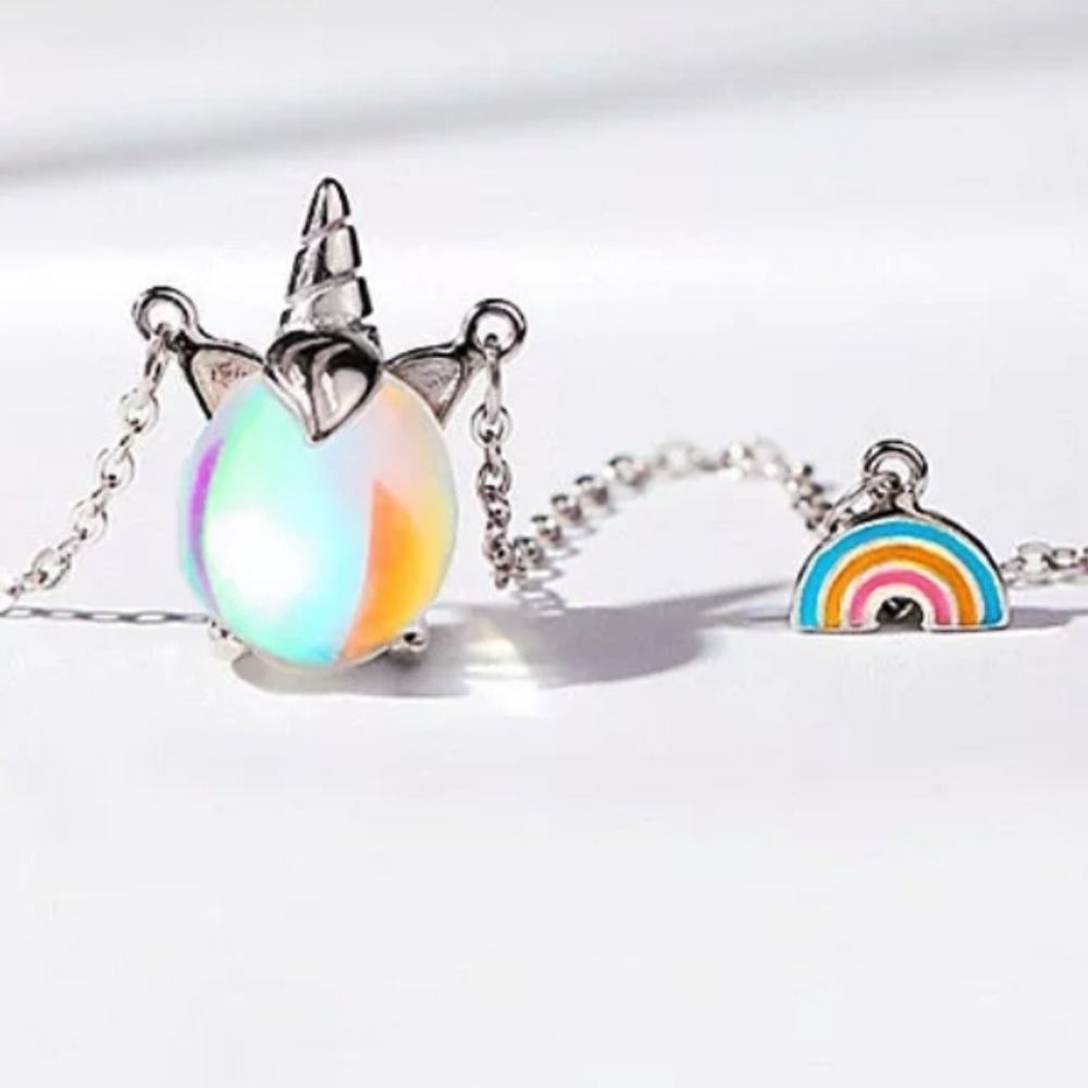 Cute Moonstone Unicorn🦄 and Rainbow🌈 Necklace